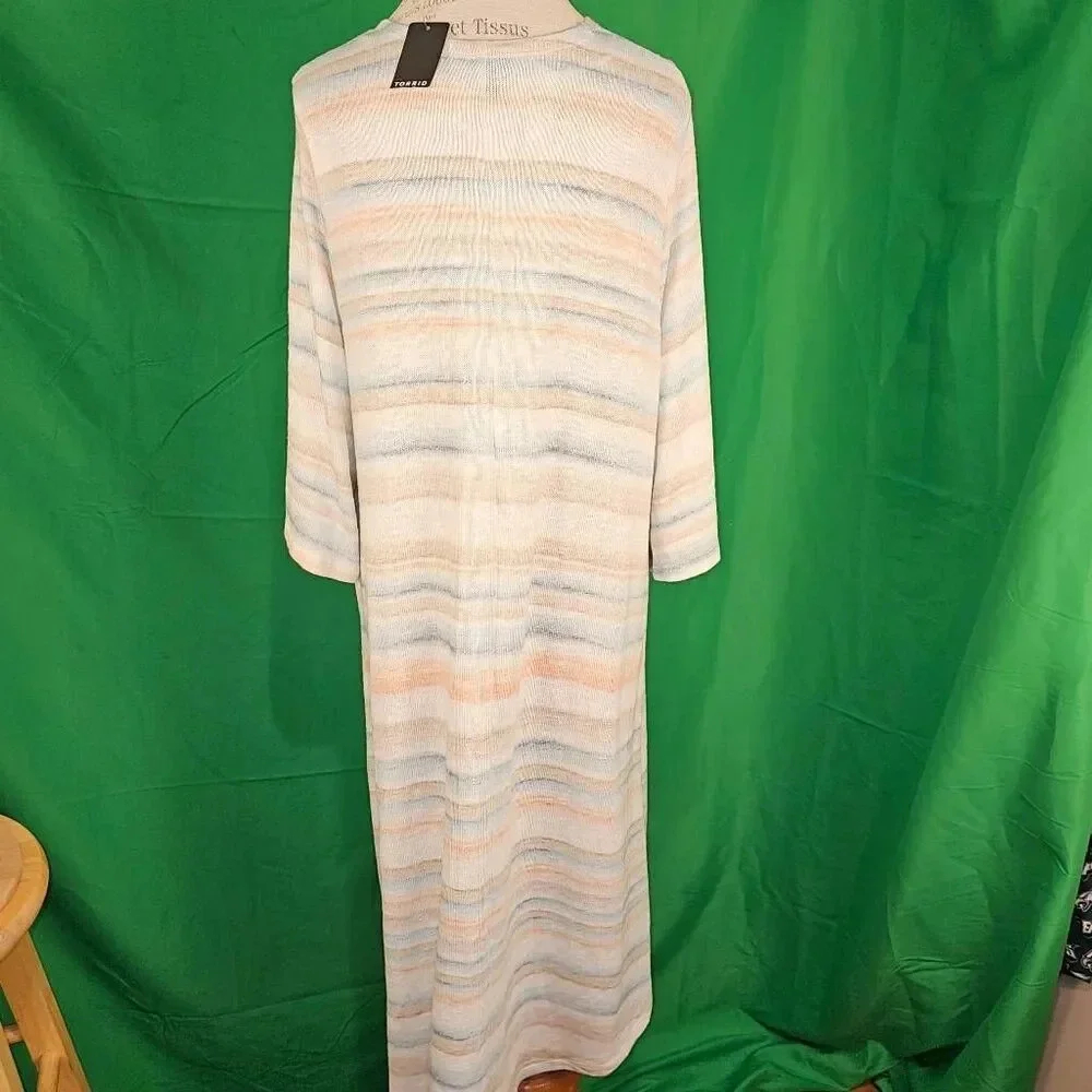 NWT Torrid Womens Multi‎ Stripe Kimono Ho Low Duster Cardigan Sweater 1 1X